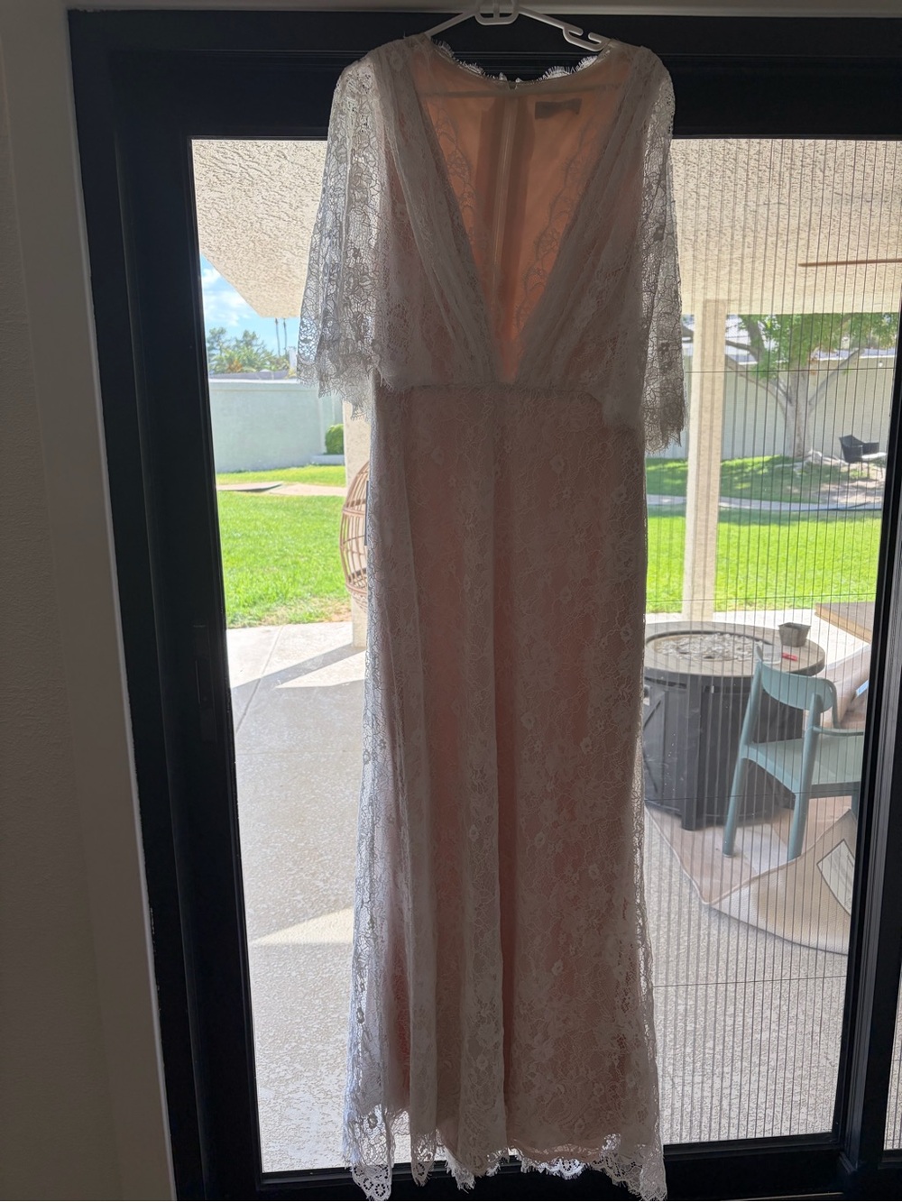 Tadashi Shoji Blush Lace V-Neck Maxi Dress